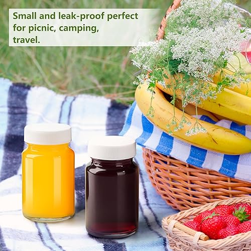 Miniatura 6 de BPFY Paquete de 12 botellas de vidrio pequeñas reutilizables de 2 onzas con tapas, botellas de bienestar para jugo, jengibre, mini frascos de vidrio