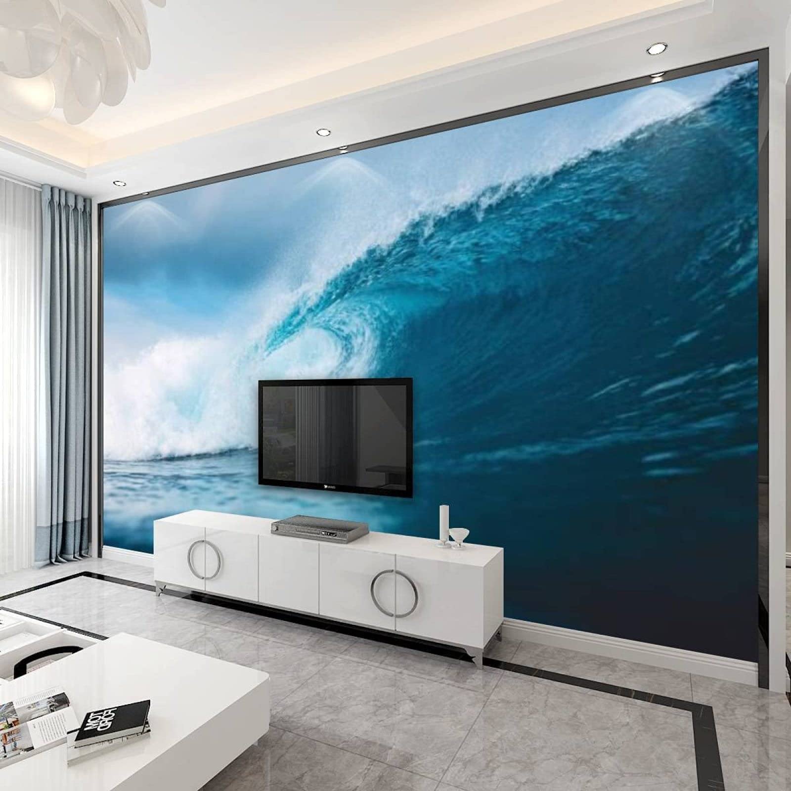 Papier Peint Mural 3D Abstrait - Motif Vague Muscles Bleu - Autocollant Mural Jess Art Decoration