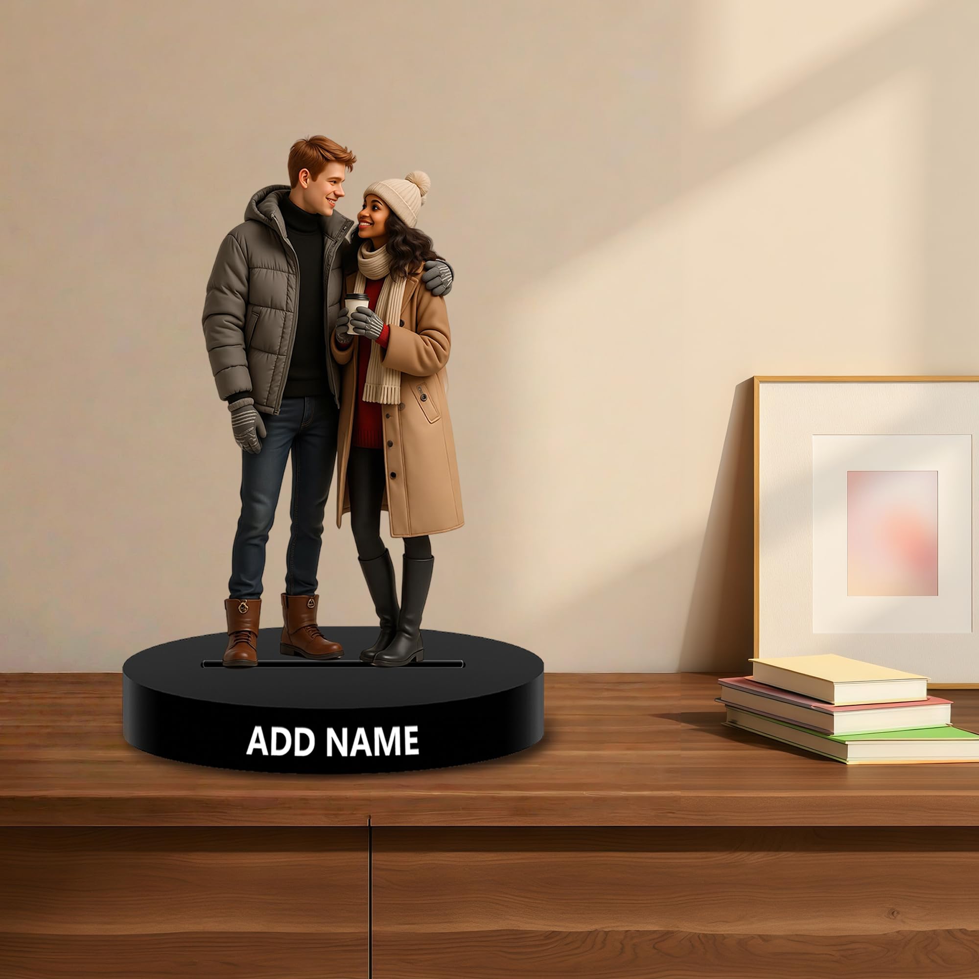 DGJSSK Personalized Couple Figurine Acrylic Desk Ornament, Custom Photo 2D Effect Cartoon Style Desk Decor for Office Bedroom, Customized Cartoon Figurine Desktop Ornament Gifts for Family Couple