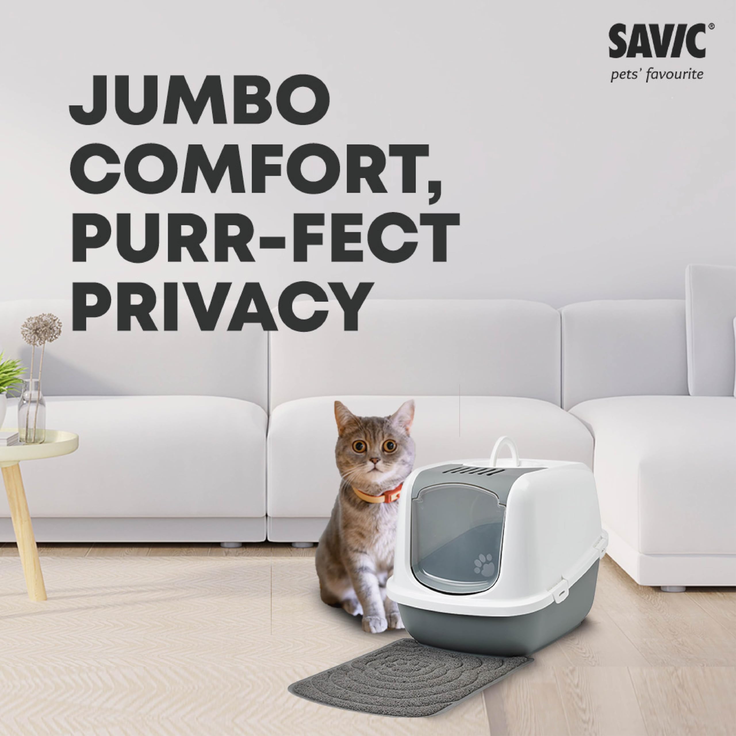 Savic Nestor Jumbo Covered Cat Litter Box, Enclosed Hooded Toilet with Flip Up Door, Odor Control Tray, Easy Clean Large Litter Box House Cold Grey 26x19x18 Inch 4