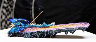 Ebros Gift Quartz Crystal Geode Rock Azurite Midnight Guardian Dragon Incense Stick Holder Figurine 10.75" Long Dungeons and Dragons Medieval Accent Decorative Statue