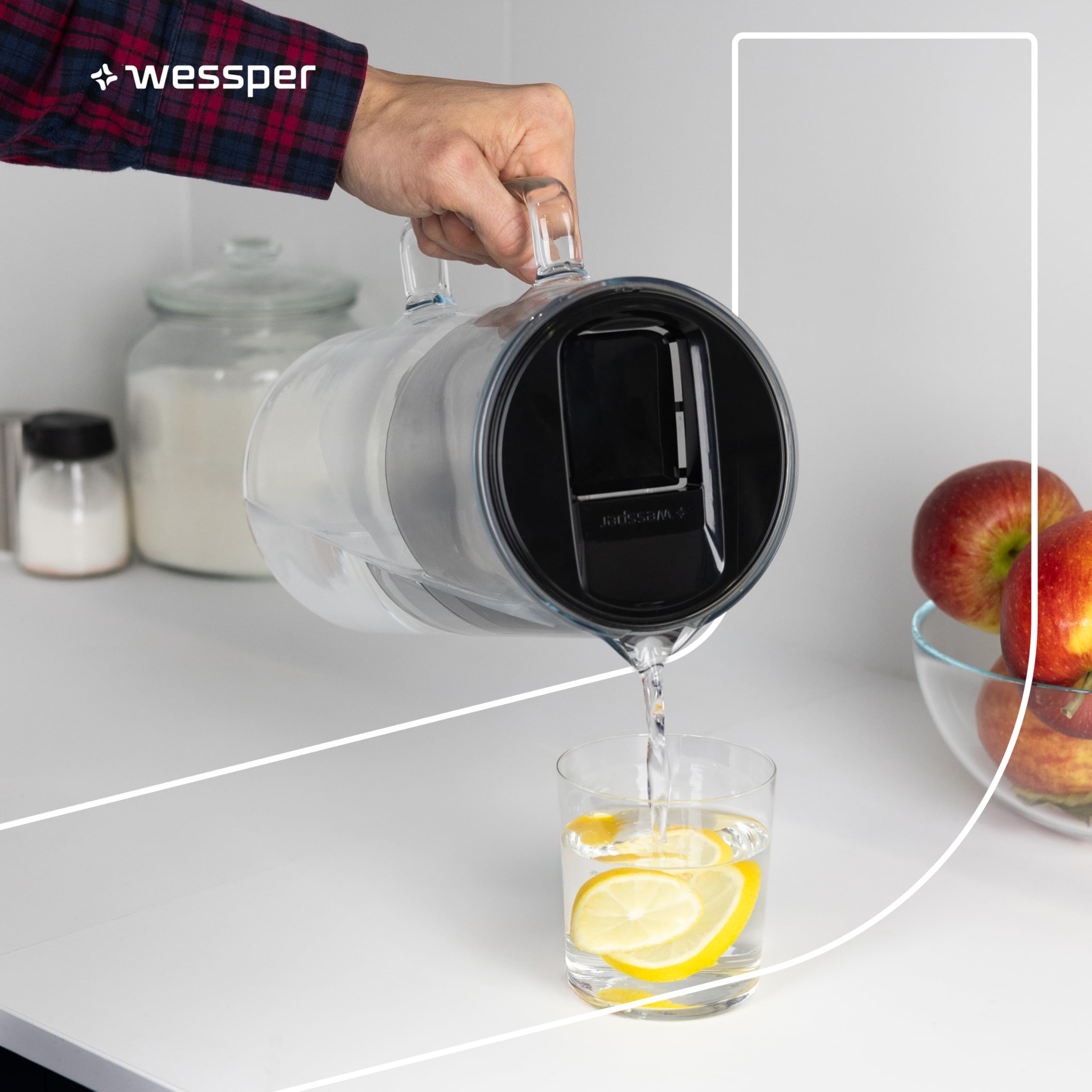 Wessper Carafe Filtrante en Verre 3L avec deux Filtres Eau, Compatibles avec Brita Maxtra, Brita Maxtra Plus, Kit Carafe avec 2 Cartouche Filtrante - Noir
