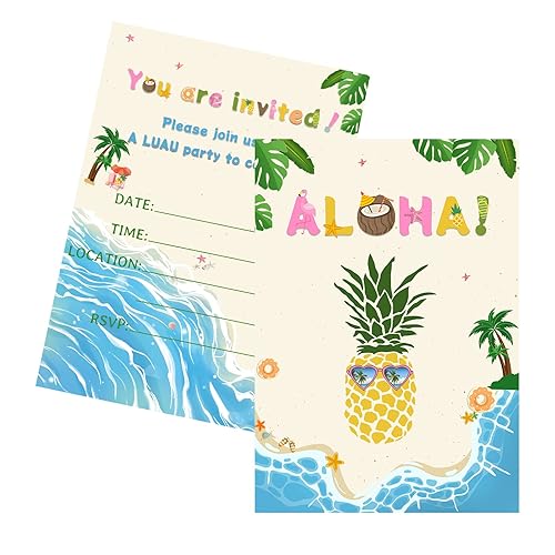 20 Count Hawaiian Luau Aloha Party Invitations With Envelopes, 20
