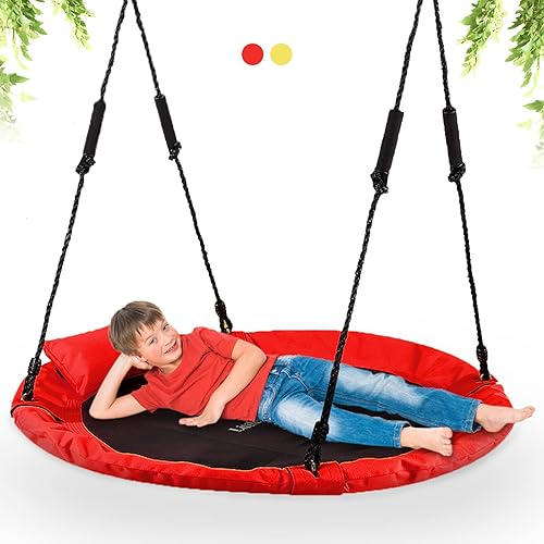 LITTLELOGIQ Columpio de árbol de platillo para niños, juegos de columpio para exteriores de 40 pulgadas para patio trasero, asiento redondo volador