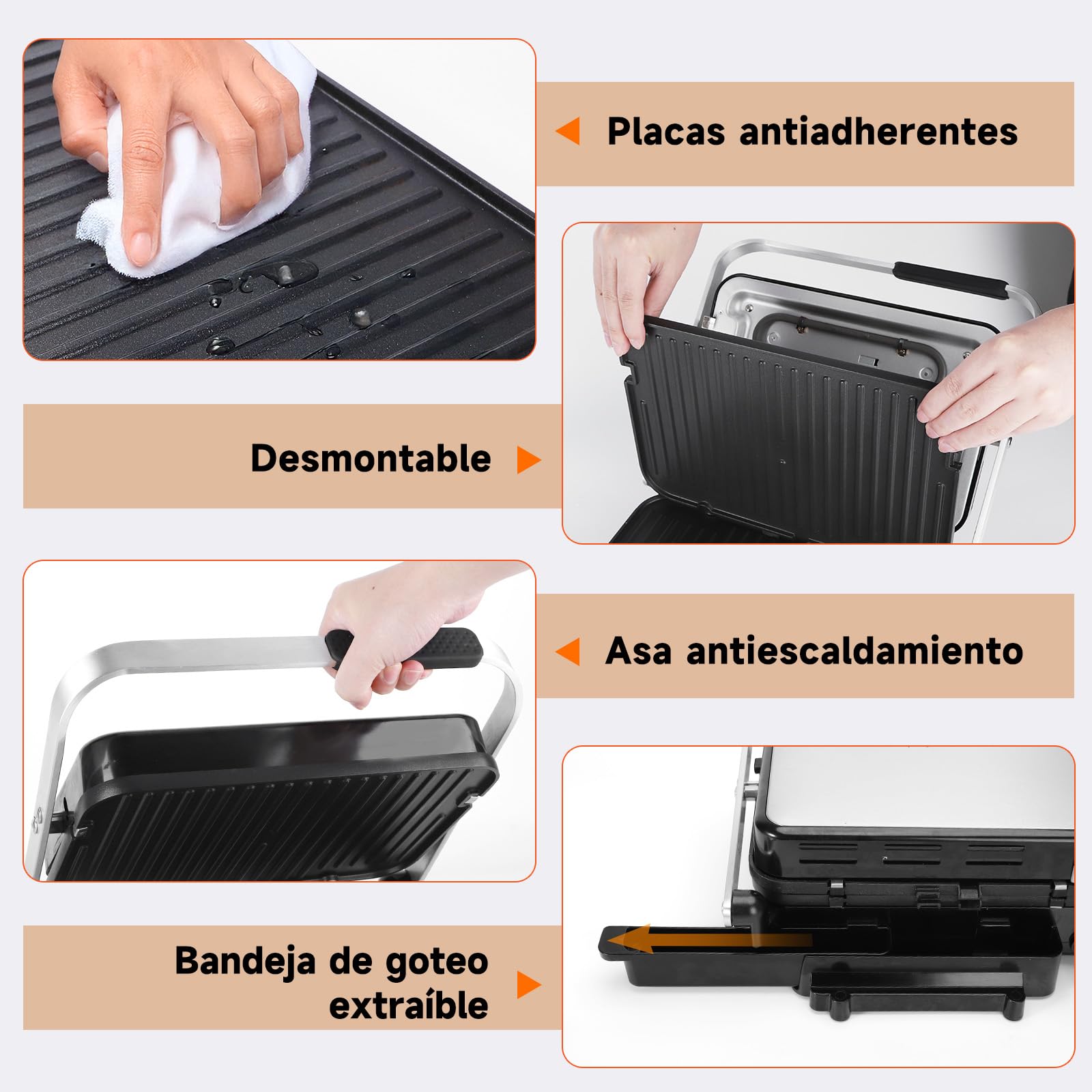 Taylor Swoden Parrilla Eléctrica 9 en 1 2000W, Sandwichera Grill con 3 Modos de Control de Temperatura Independiente, 6 Programas Automáticos y Apertura 180°, Placas Antiadherentes Desmontables