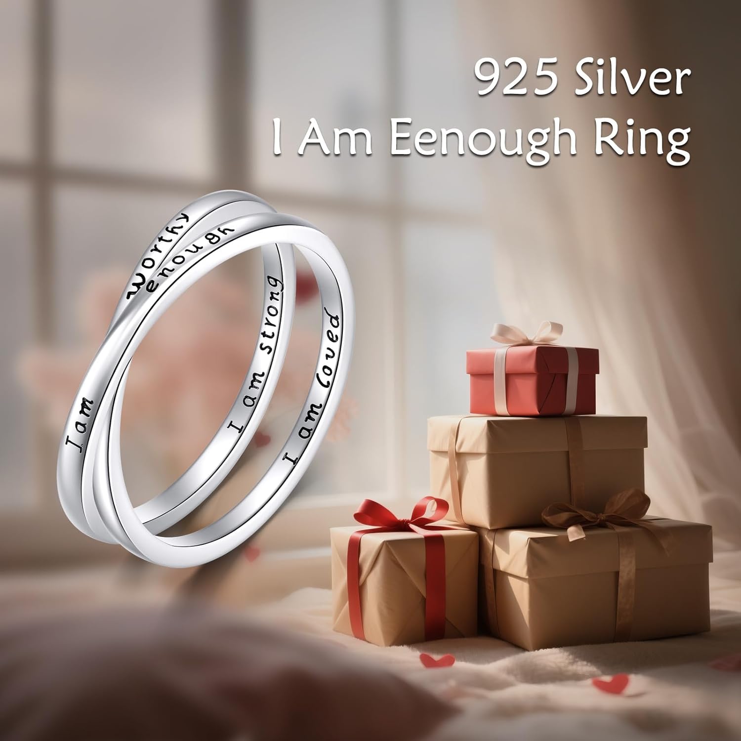 ONEFINITY I Am Enough Rings 925 Sterling Silver I Am Enough I Am Worthy Ring Inspirational Jewelry for Women - Image 6