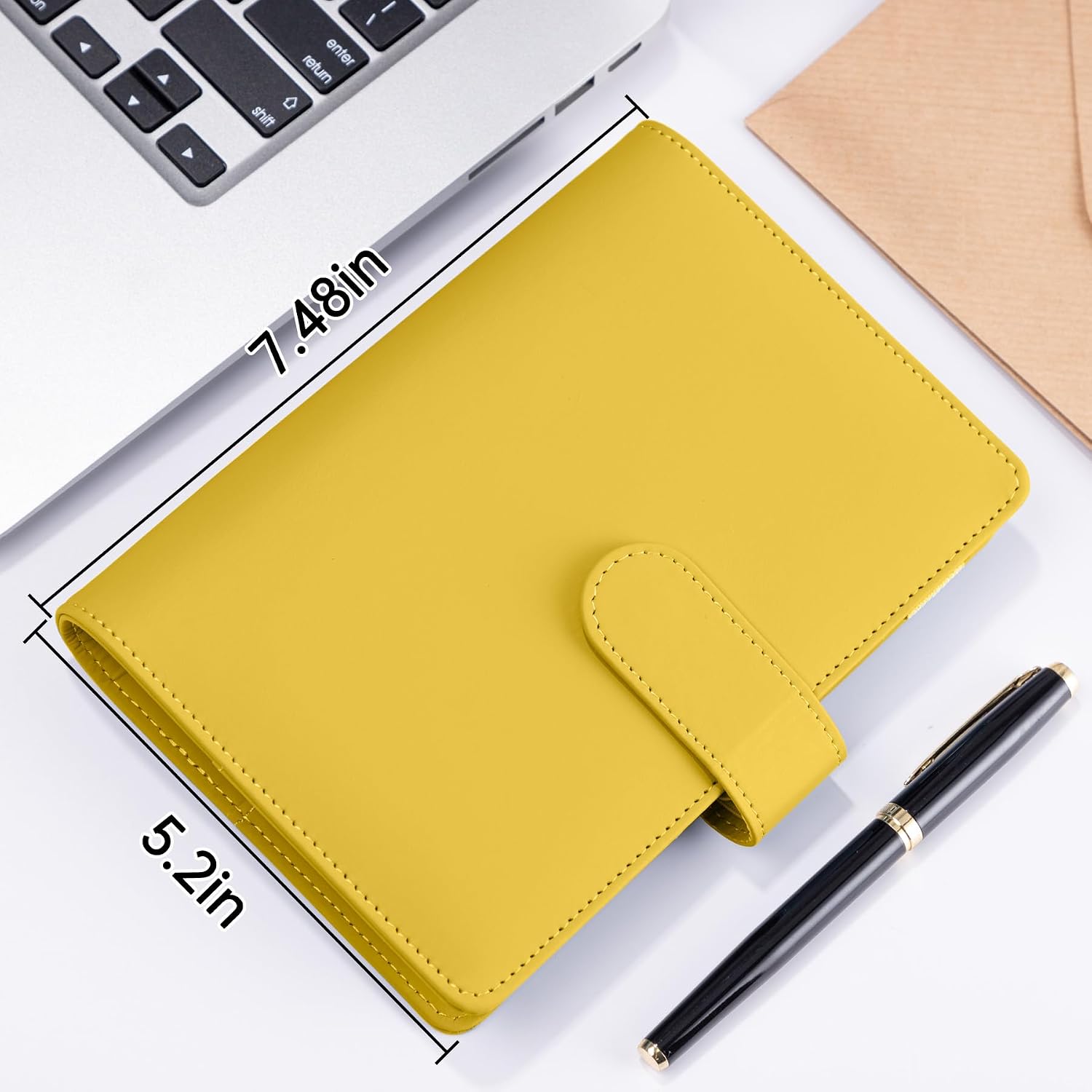 Antner A6 Notebook Binder Refillable 6 Ring Budget Binder Cover for A6 Refill Paper, PU Leather Budget Planner Organizer with Magnetic Buckle, Loose Leaf Personal Planner, Lemon Yellow