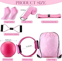 Vista 2 de Poen Juego de anillos de pilates y pelota para mujer, anillo de pilates, bola circular con correa de estiramiento, 8 bandas de resistencia