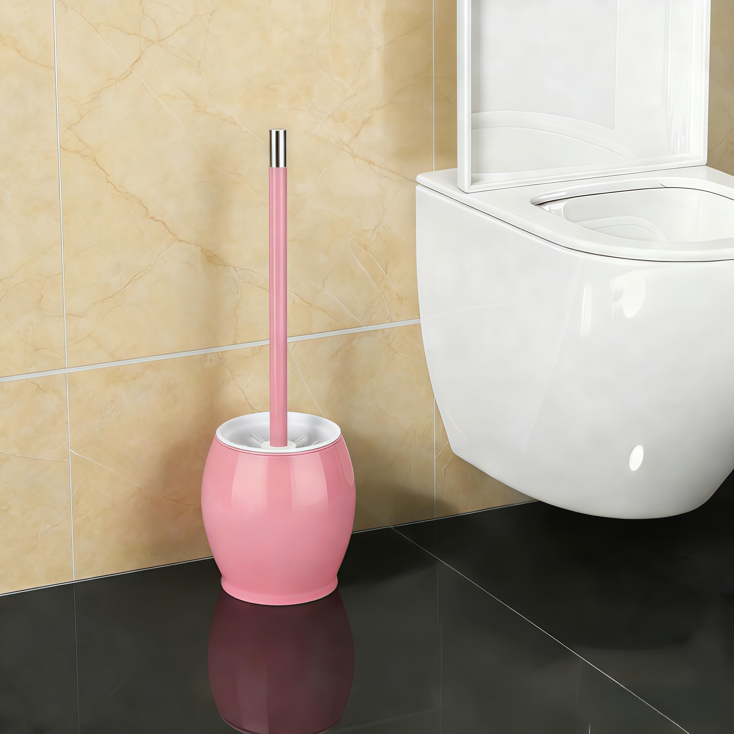 Set Scopino Per WC Con Supporto Da Parete - Materiale Alluminio Spaziale E Ceramica - Design Moderno E Strumenti Di Pulizia Bagno - 2