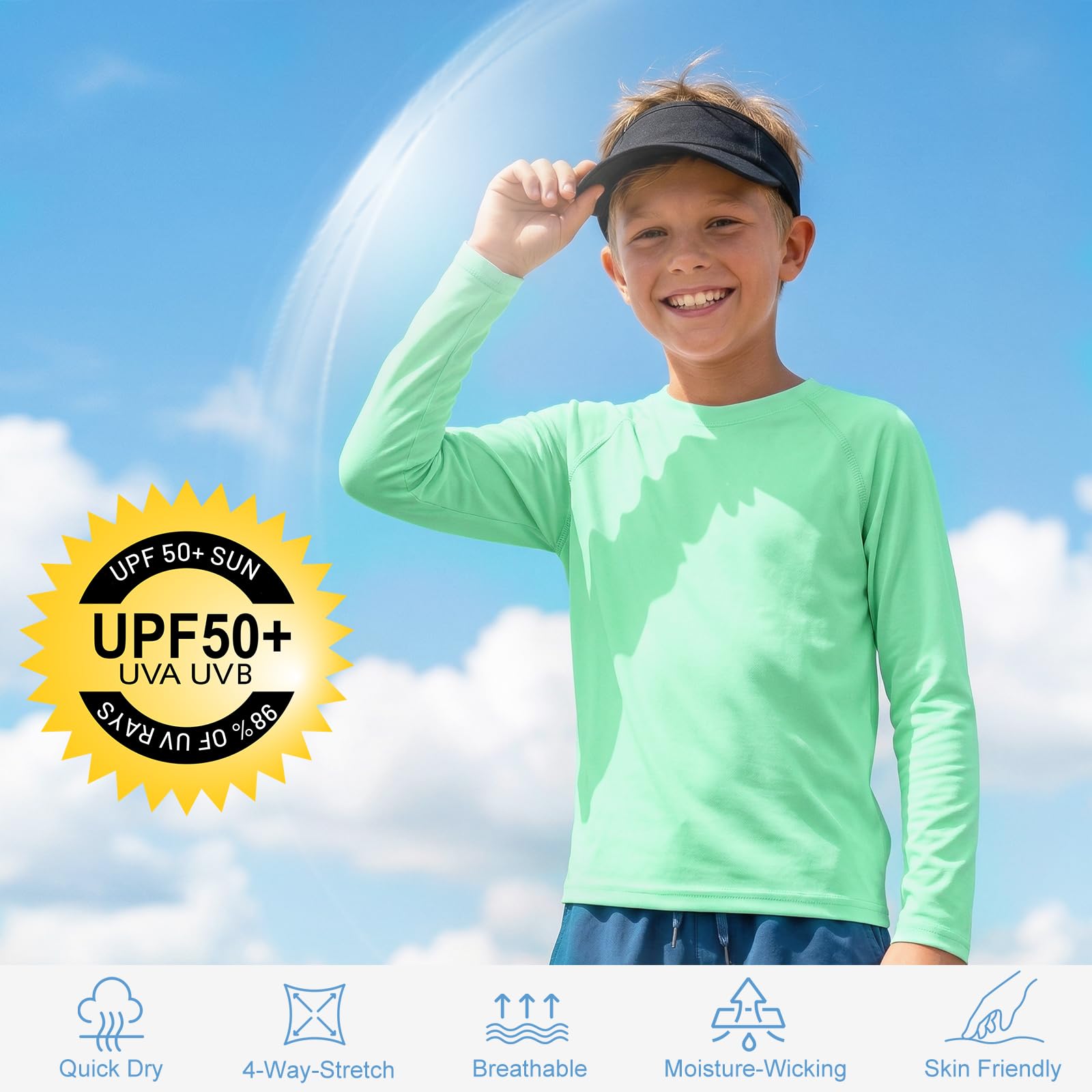 HYCOPROT Chłopięca koszulka do pływania UPF 50+, Rash Guard, dla dzieci, z długim rękawem, ochrona przed słońcem, koszulki wodne, dziewczęta, strój kąpielowy, młodzieżowy, szybkoschnący