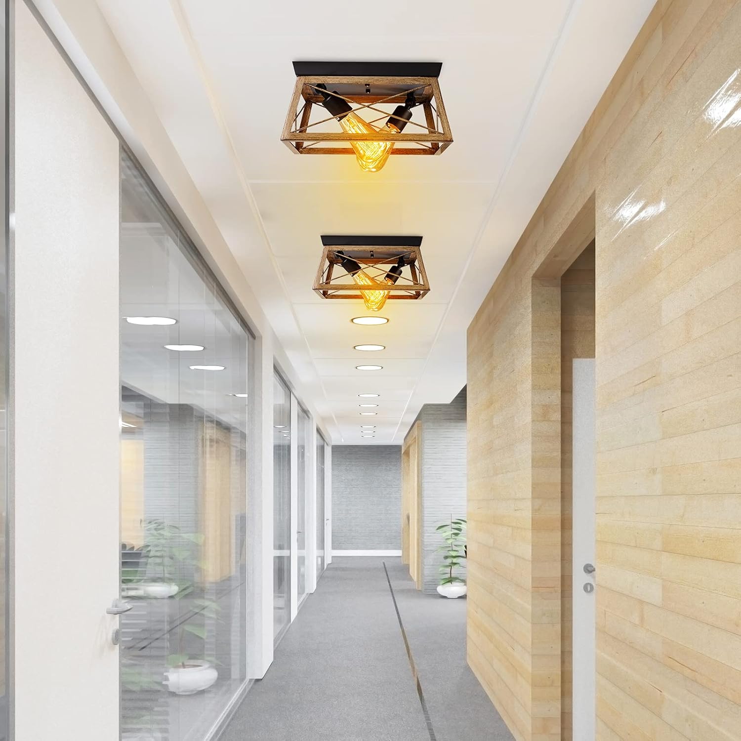 Pynsseu Industrial Ceiling Light, 2 Lights Farmhouse Semi Flush Mount Ceiling Fixture for Kitchen Island Dining Room Bedroom Foyer Hallway, 1 Pack