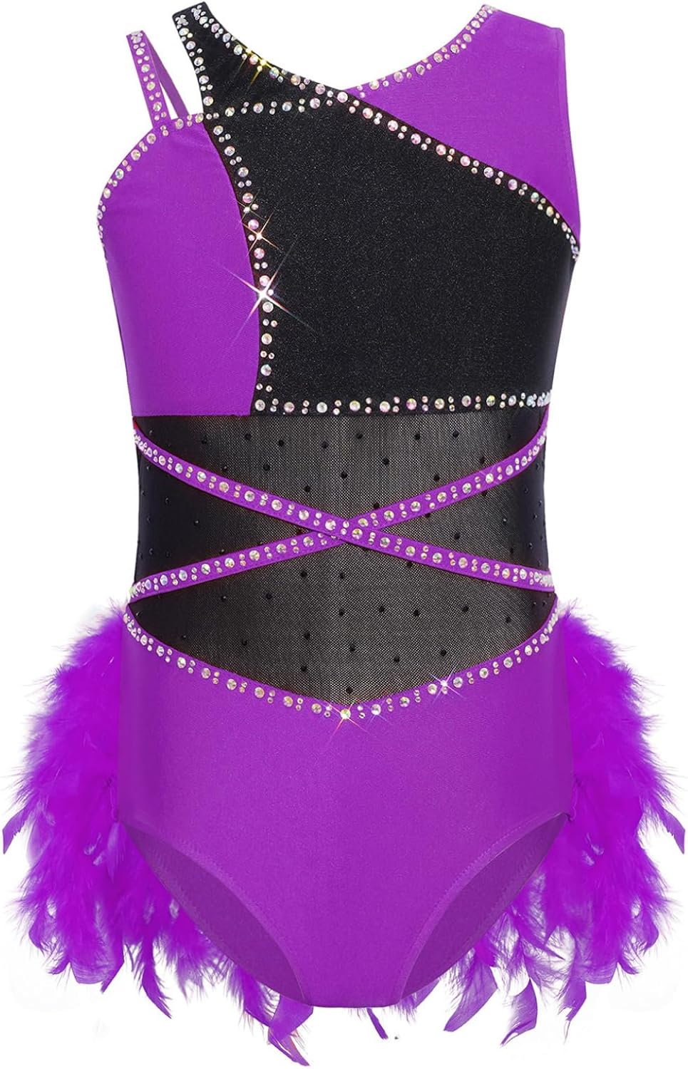 DINORMIN Girls Feather Tutu Leotard Lyrical Dance Dress Ballet Dancewear Figure Skating Jumpsuit Dancing Outfits