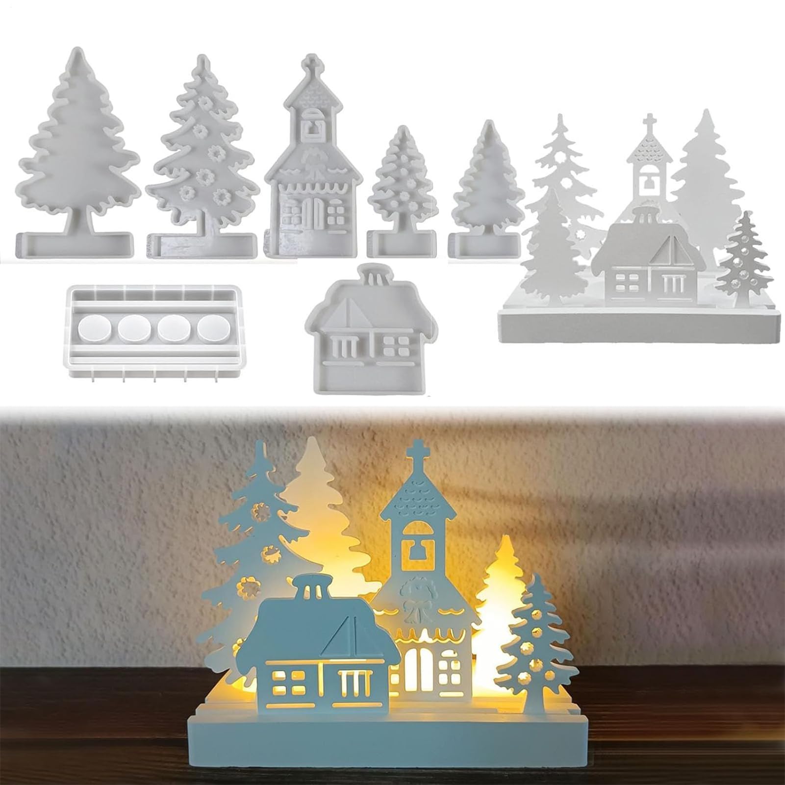 in resina di Natale, stampo per sapone a forma di casa 'albero di Natale, stampo in silicone per colata in resina, decorazione in gesso, aromaterapia, ornamento artigianale