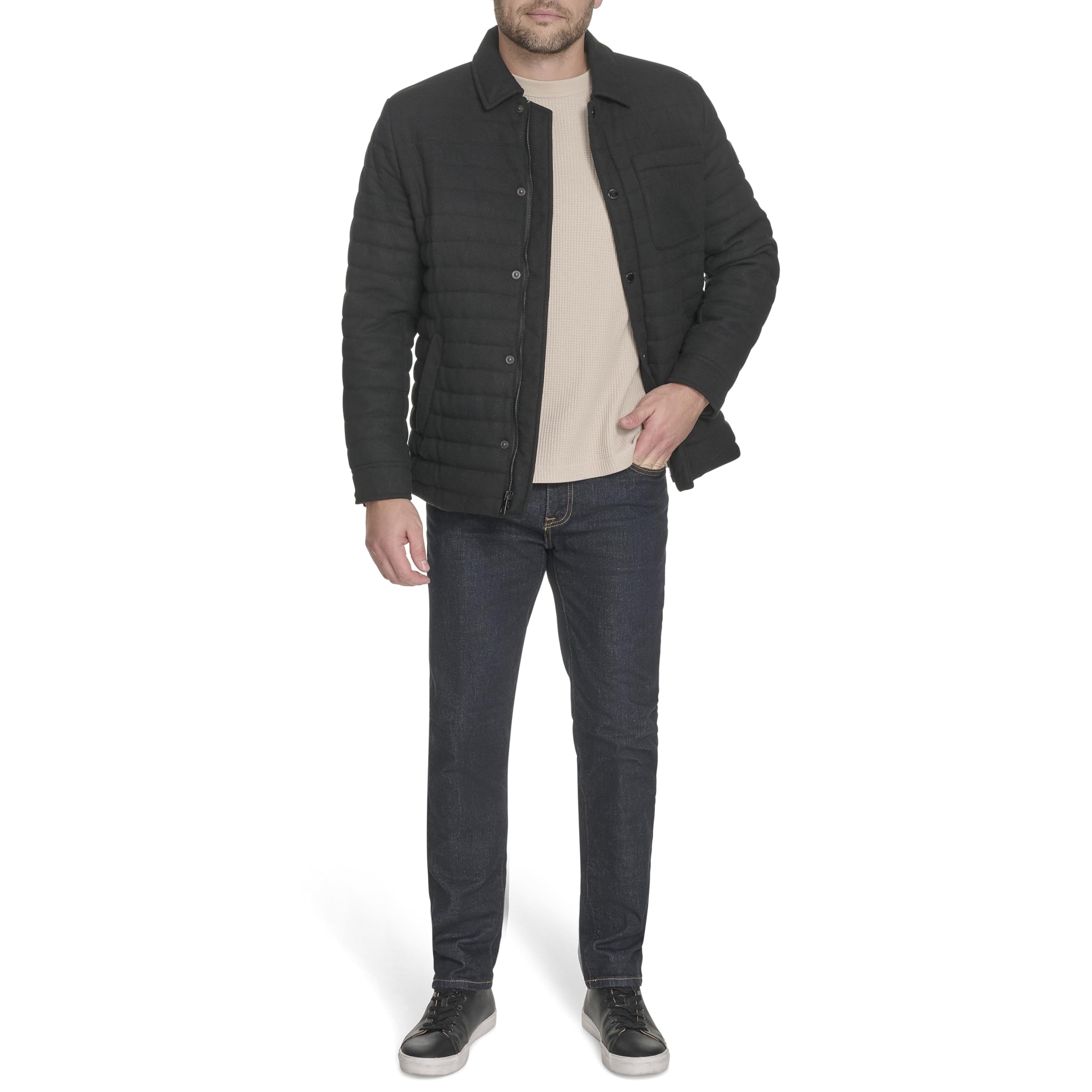 Tommy Hilfiger Gesteppte Herren-Shacket aus Wollmischgewebe, Schwarz, XXL – Ansicht 2