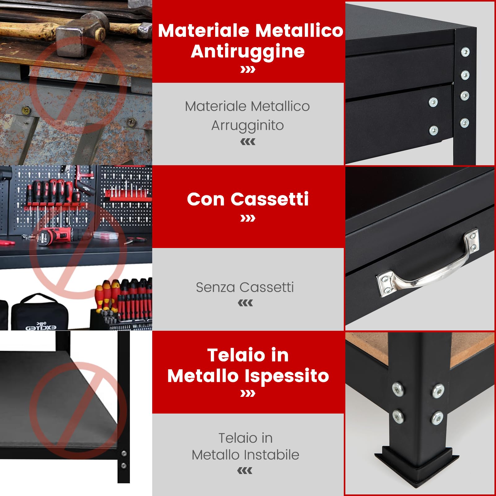 COSTWAY Banco da Lavoro con Pannello a Chiodi, Tavolo da Officina con Cassetti, Ripiani e 25 Accessori Appendibili, Carico Massimo 435 kg, per Garage, Casa, Officina e Magazzino