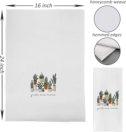 Miniatura 4 de DOTAIN Toalla de mano de cocina con diseño botánico bohemio Just One More de tejido gofre, divertido paño de limpieza con temática de plantas