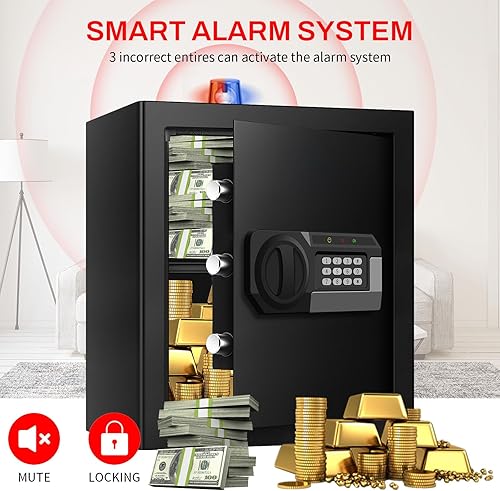 Miniatura 6 de Caja fuerte digital de 3.0 pies cúbicos para documentos, caja fuerte digital para el hogar con sistema de alarma, teclado programable y llaves de