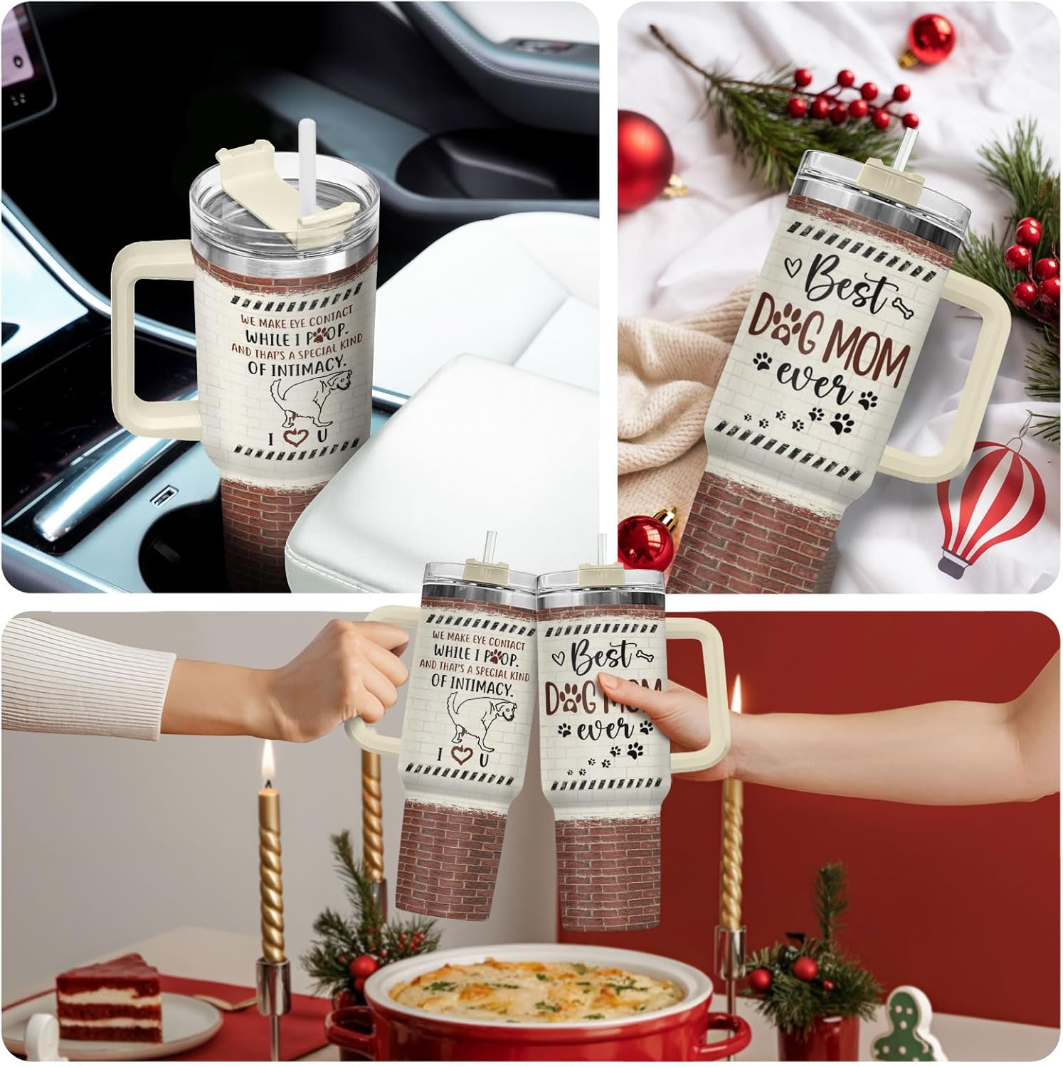 Funny Dog Mom Tumbler 40oz with Handle and Straw, Paw Mama Eye Contact Poop Joke Insulated Travel Coffee Mug, Best Puppy Lovers Gifts for Mother's Day Gifts - Birthday Present to Mommy & Pet Owners - Image 7