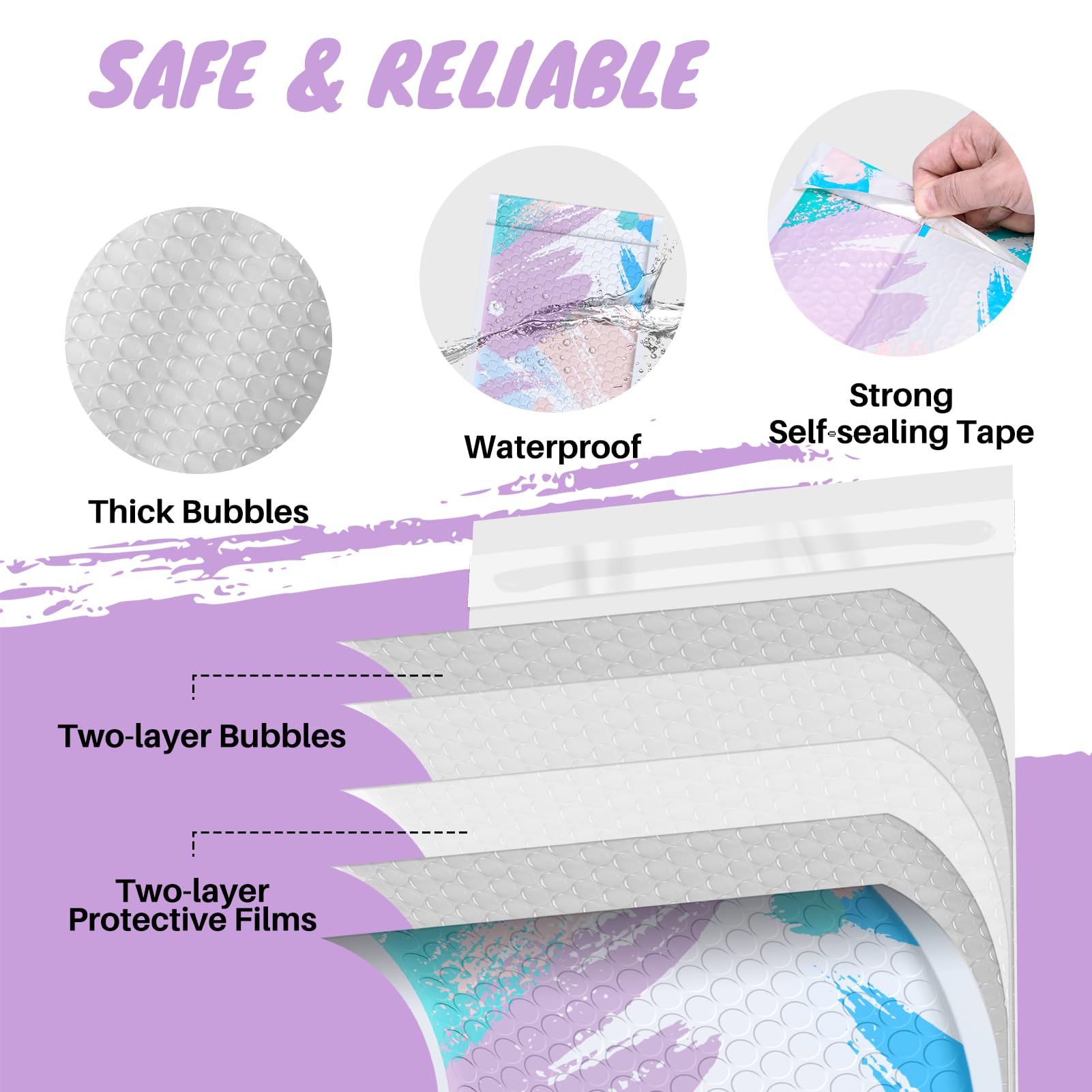 Fuxury Bubble Mailers - Buste imbottite con colori pastello ad acquerello, 15,4 x 25,4 cm, confezione da 100