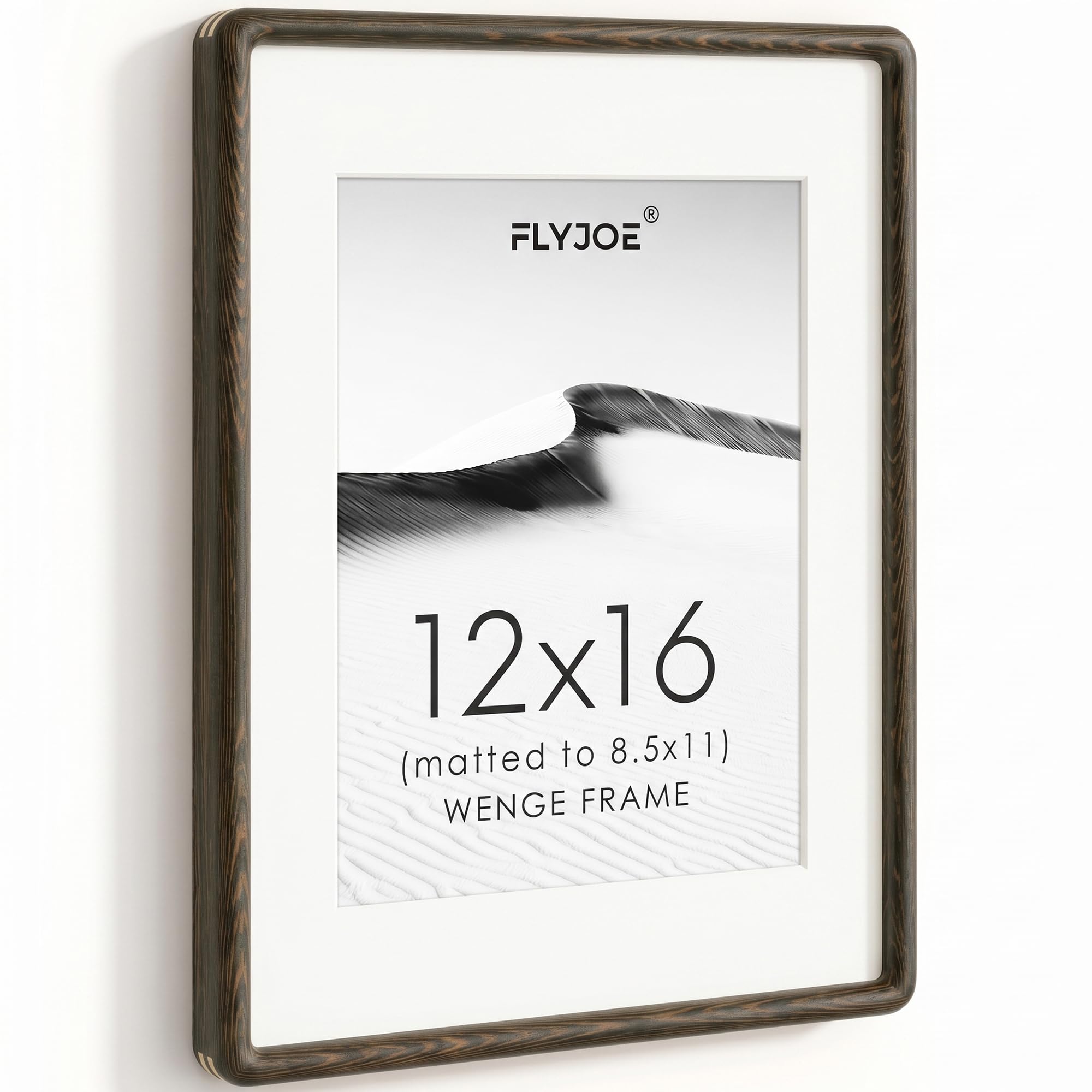 12x16 Picture Frame, Natural Solid Wenge Wood Photo Frame, Rounded Corner