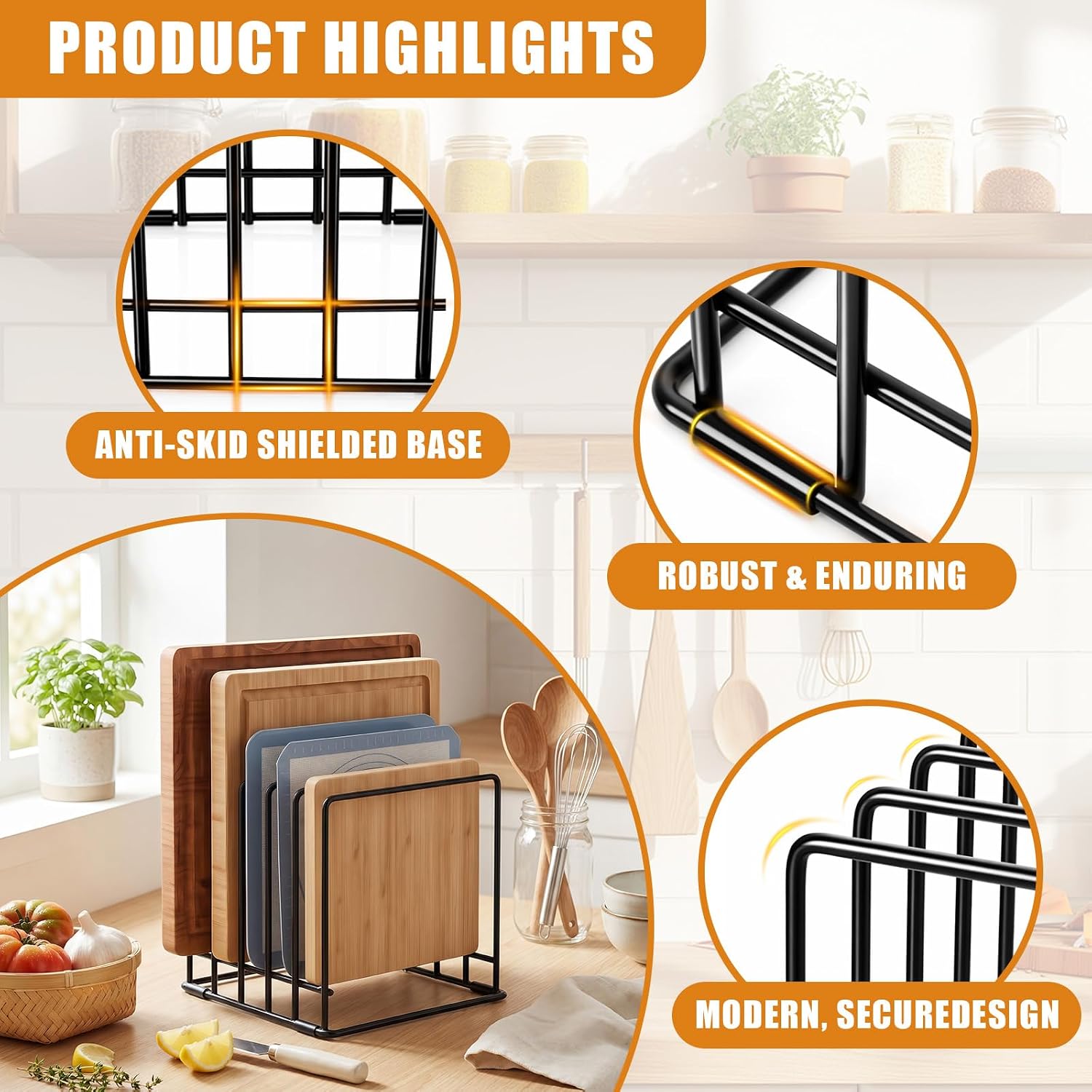 Mifoci 6 Pack Baking Sheet Organizer Rack Kitchen Cabinet Organizer 5 Slot Heavy-duty Metal Cookie Sheet for Cutting Board Storage Plate Bakeware Holder Tray Rack for Cabinets Countertop