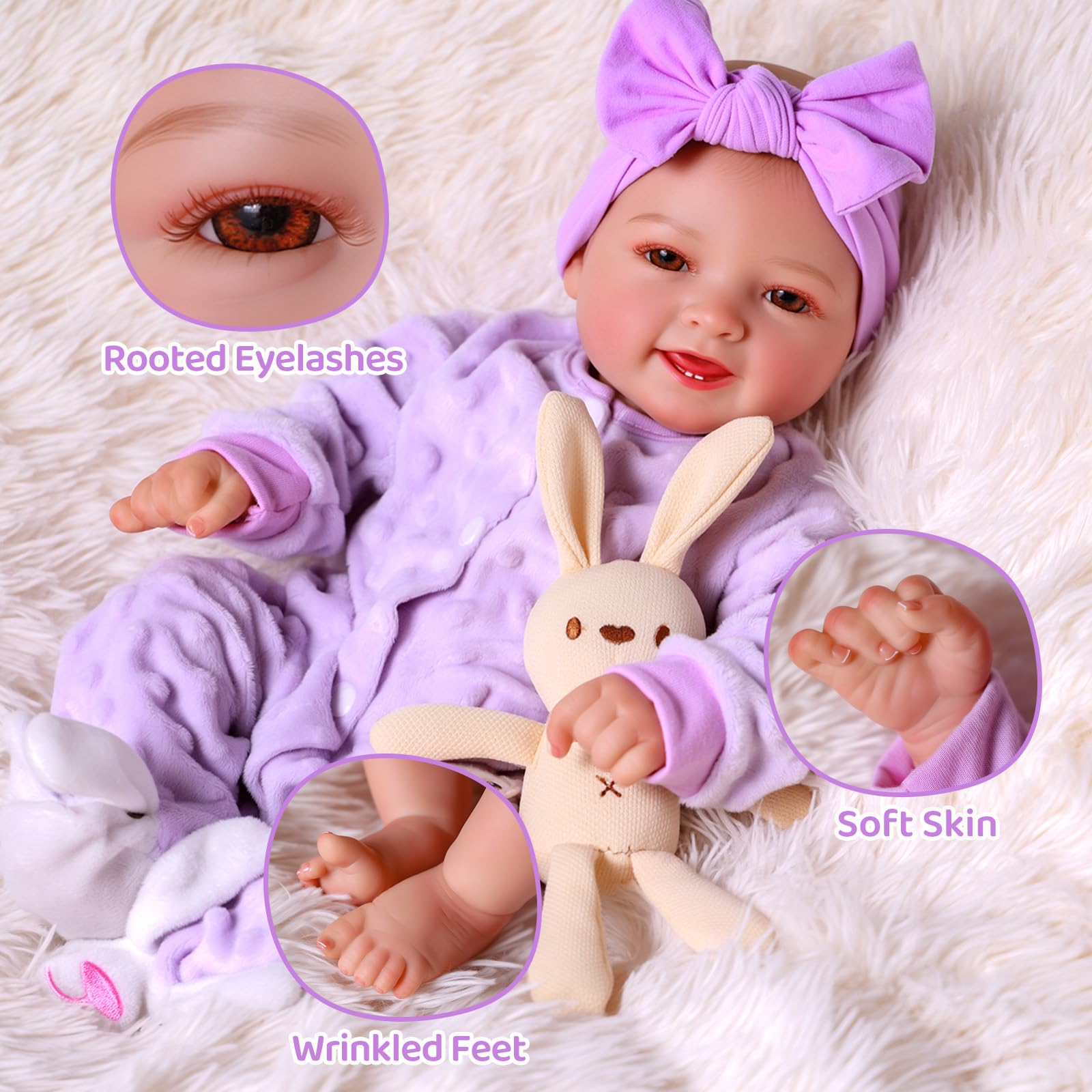 JIZHI Bambole Reborn 17 Pollici - Originali Rinato Bambino Femmine - Neonato Dolls per Age 3+ con Scatola Regalo, Compleanno e Collezione (Occhi Marroni)