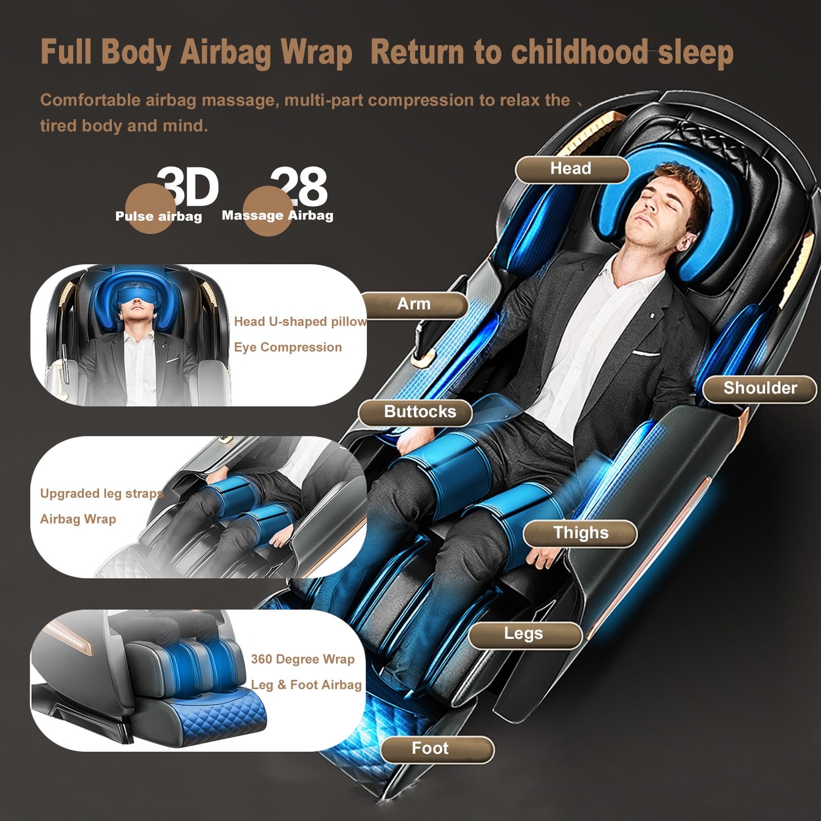 Sillón de Masaje de Cuerpo Entero, Gravedad Cero con Carril SL y Bluetooth Calefacción para Todo El Cuerpo Sillón de Masaje Reclinable Y-12B(Bianco)