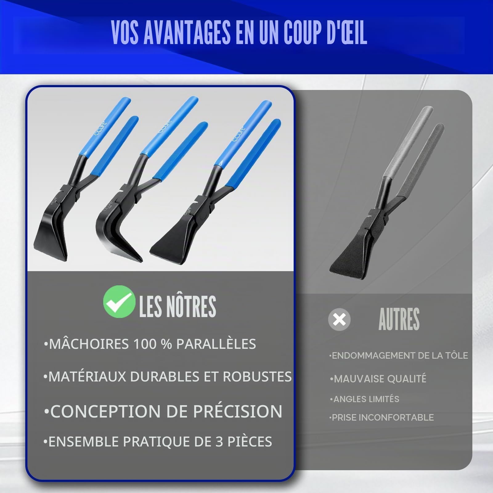CCLIFE 3 pièces Pinces pliantes 0°-45°-90°pince a border 60mm avec les différents angles