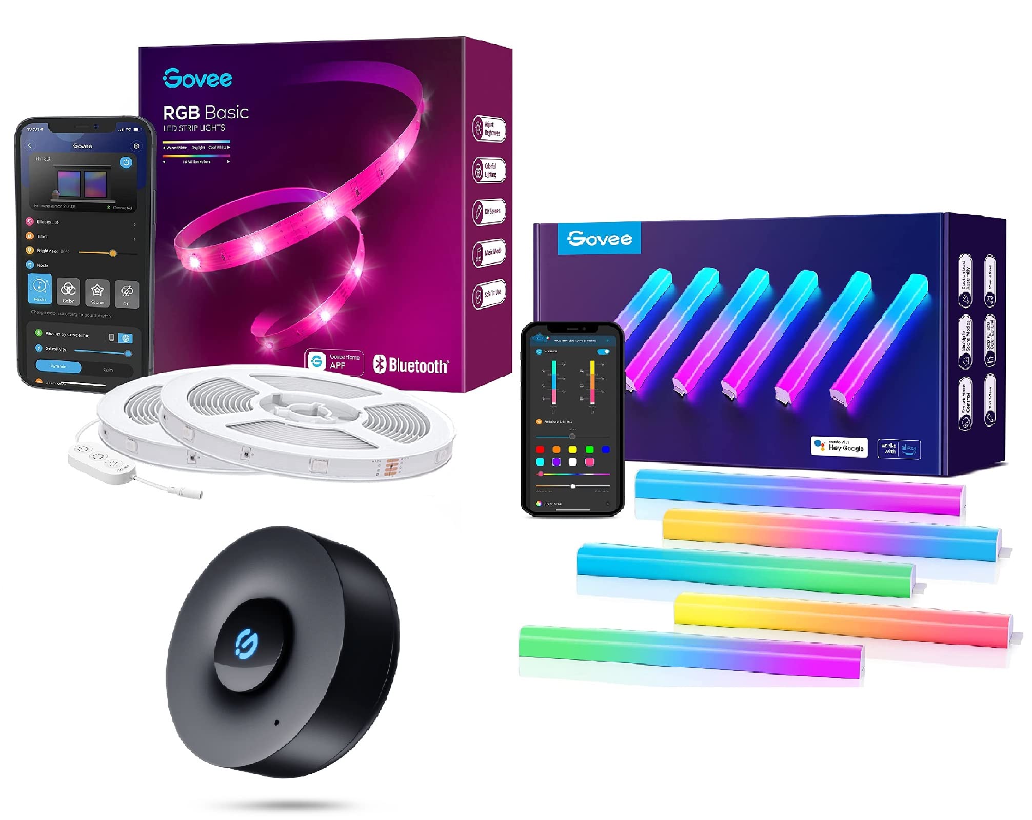 Amazon.com: Bundle 3 Items, Govee Smart LED Strip Lights 65.6ft, Govee  RGBIC Glides Led Wall Light 6 Pcs, Govee Music Sync Box : Tools & Home  Improvement