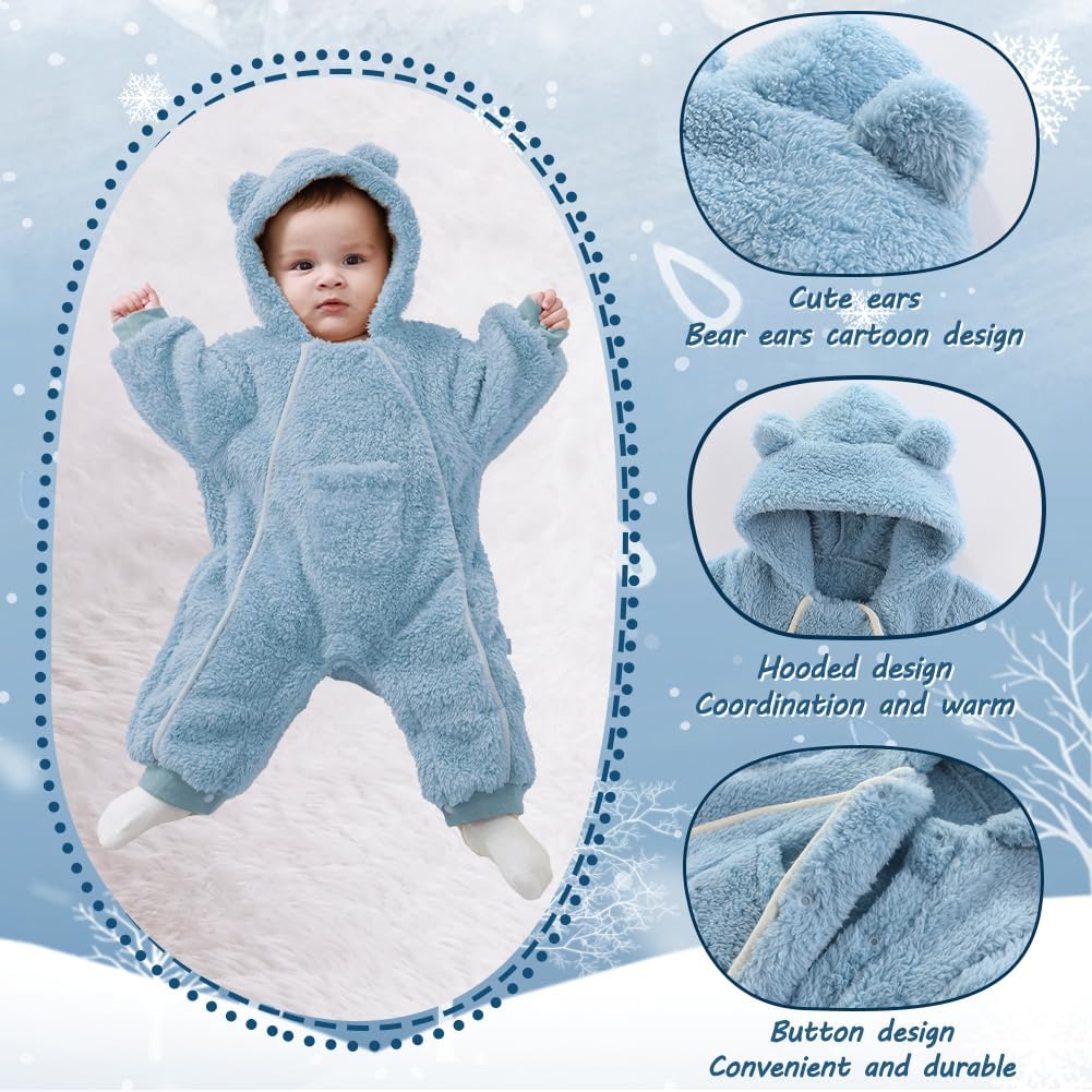 Newborn Baby Bear Outfit Suit Girls Boys Fleece Jumpsuit Romper Hooded Coat Winter Clothes Outwear Snowsuit - Image 4