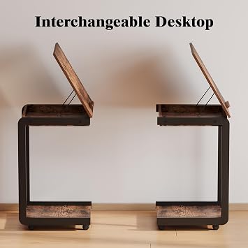 Rolling TV Tray Table with Storage,C Table with Drawer for Couch