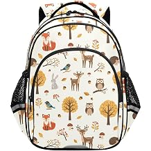 Emelivor Fall Deer Fox Floral Print Kid's Backpack Toddler School Backpack Bookbag Backpacks Book Bag for Students, S