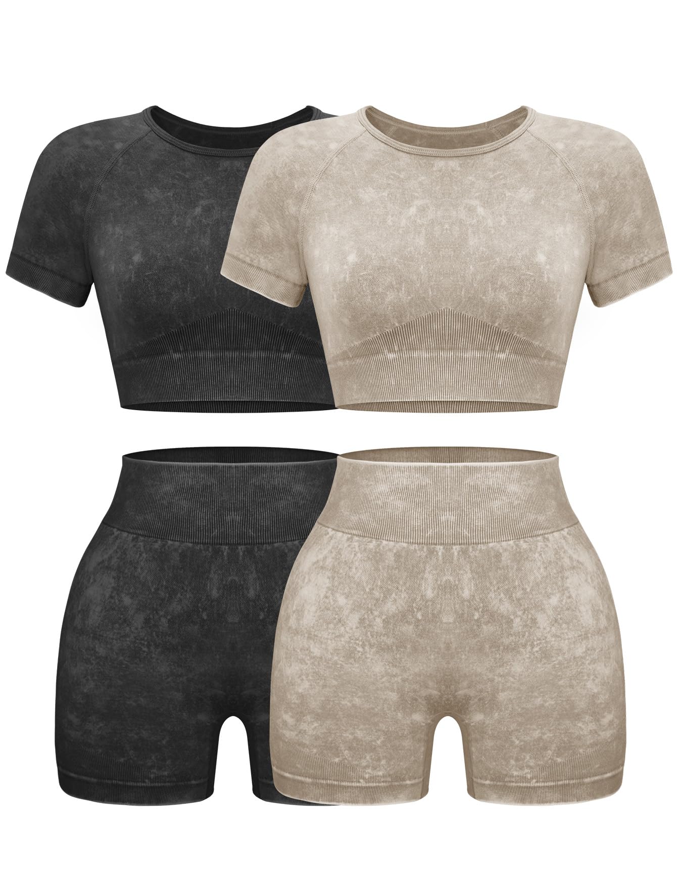 OLCHEE Womens Workout Sets 2 Piece - Seamless Acid Wash Yoga Outfits Shorts and Crop Top Matching Gym Athletic Clothing Set