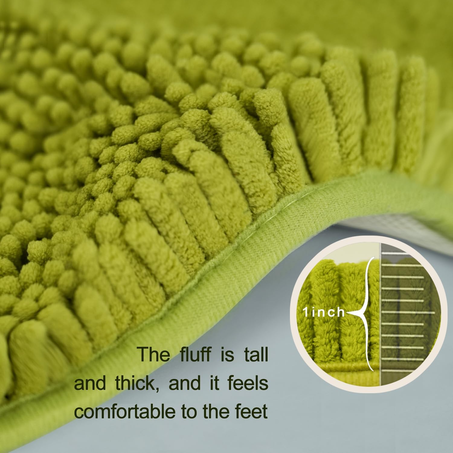 Bathroom Rugs Sets 2 Piece, Ultra Soft Absorbent Bath mat Chenille Bathroom Rug, Antiskid Bath mats Washable Bathroom mat (20x32 inch + 20x20inch U-Shaped) Yellow-Green