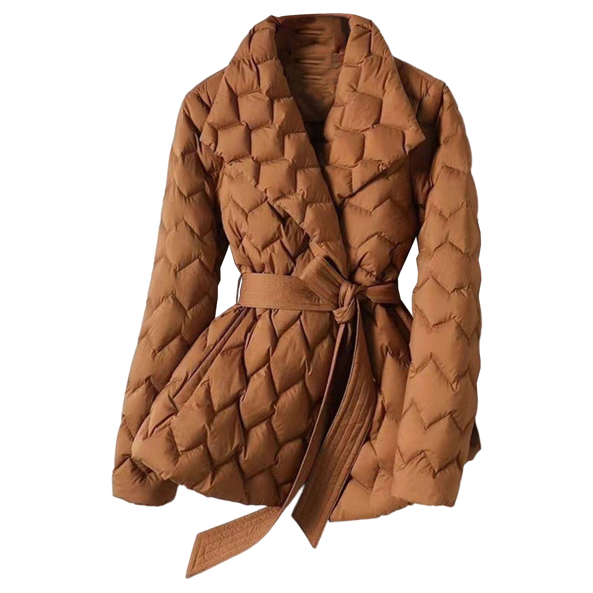 Piumino da donna trapuntato leggero con risvolto in vita elegante giacca imbottita in cotone classico invernale solido cappotto con cintura