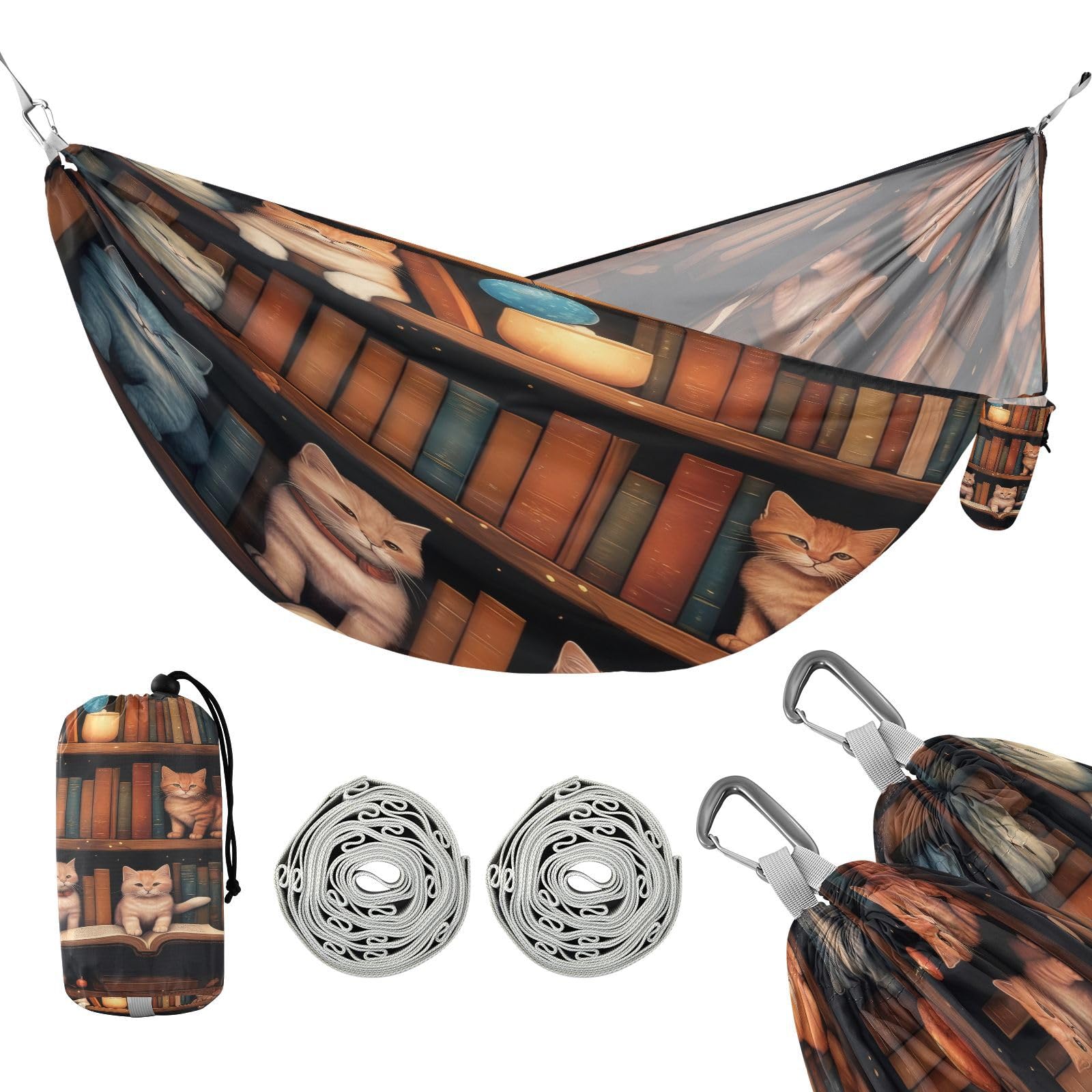 Haskirky Cat on The Shelf Camping Hammock, Single Portable Hammocks with Tree Straps & Attached Carry Bag, 330Lbs Capacity Perfect for Outside Indoor Hiking Beach Backpack Travel