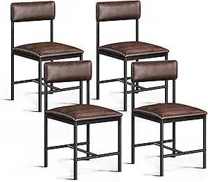 DWVO Dining Room Chairs Set of 4 Modern Upholstered Dining Chairs Faux Leather Restaurant Chairs with Metal Legs for Living Room Kitchen 4 Pack Brown