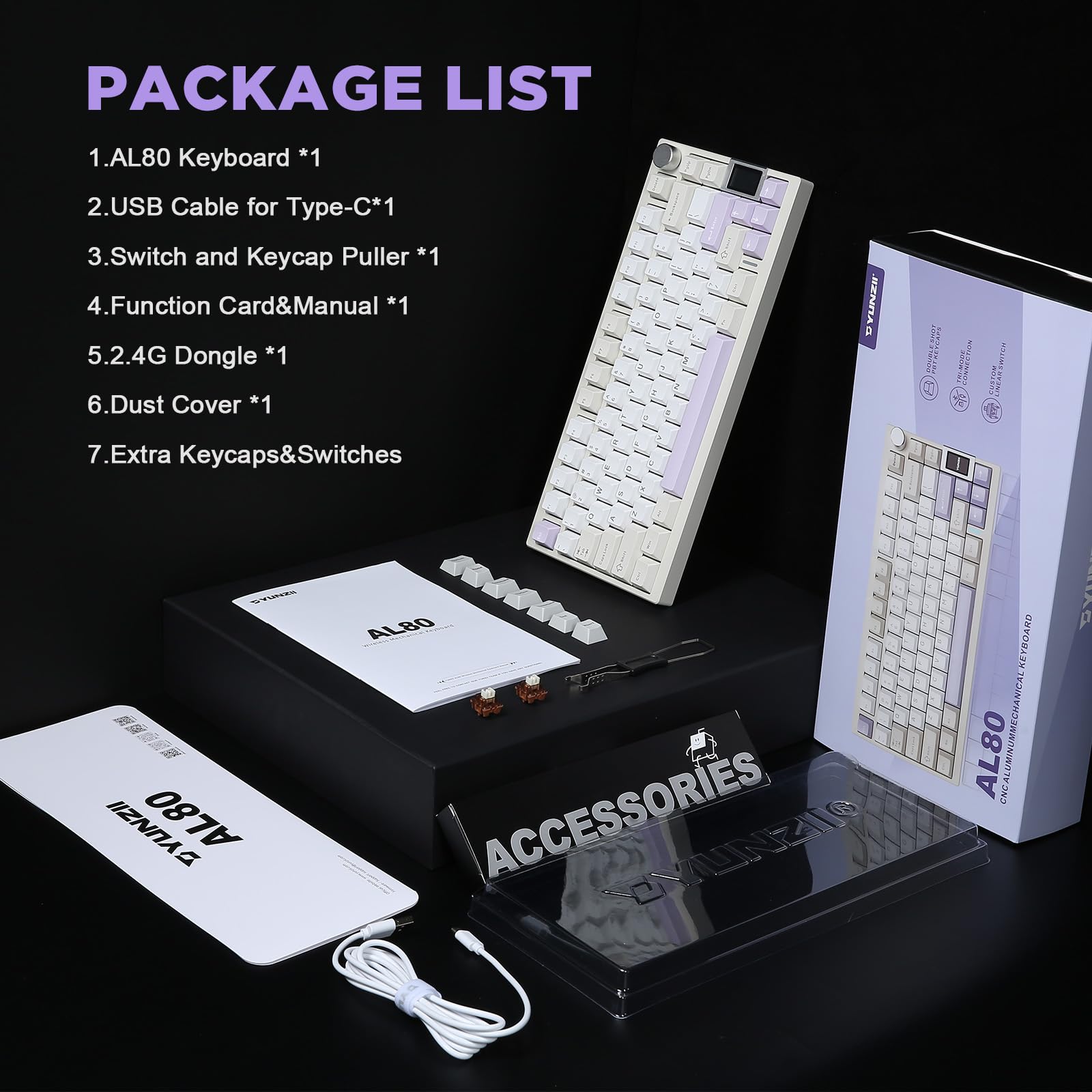 YUNZII AL80 Teclado Mecánico Inalámbrico 75% con Pantalla LCD Inteligente, Aluminio CNC, Montaje Gasket, Hot-Swap, Mando Rotatorio, BT/2.4G/USB-C, QMK/Via para Windows y Mac (Beige, Zero Linear)