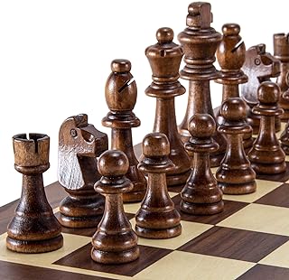 AMEROUS Wooden Chess Pieces Only, Tournament Staunton Wood Chessmen with 3.5 inches King, Chess Game Pawns for Chess Board Game, Replacement of Missing Pieces (2 Storage Bag Included)