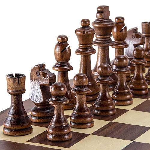 AMEROUS Wooden Chess Pieces Only, Tournament Staunton Wood Chessmen with 3.5 inches King, Chess Game Pawns for Chess Board Game, Replacement of Missing Pieces (2 Storage Bag Included)