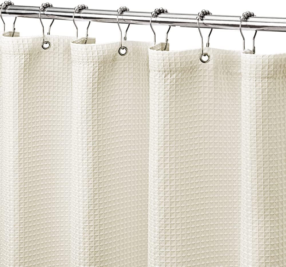 Rubik Premium Shower Curtain Thick Fabric Waffle Weave Design 5-Star Hotel Quality, Waterproof Mildew-proof No Smell Washable with 12 Hooks for Bathroom (Beige, 180 x 180cm)