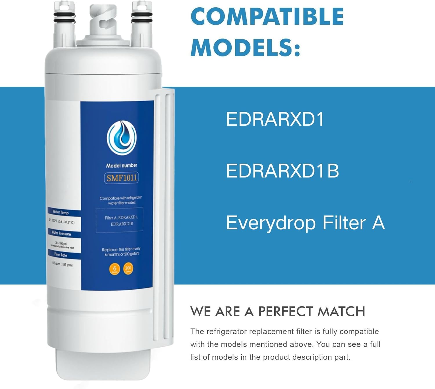 EDRARXD1 Water Filter Replacement for Whirlpool EDRARXD1, Everydrop Filter A, WRFF3536SZ, WRMF3636RZ, WRFF3436RZ, WRMF3636RV, WRMF3636RW, WRMF3636RB, 3 PCS