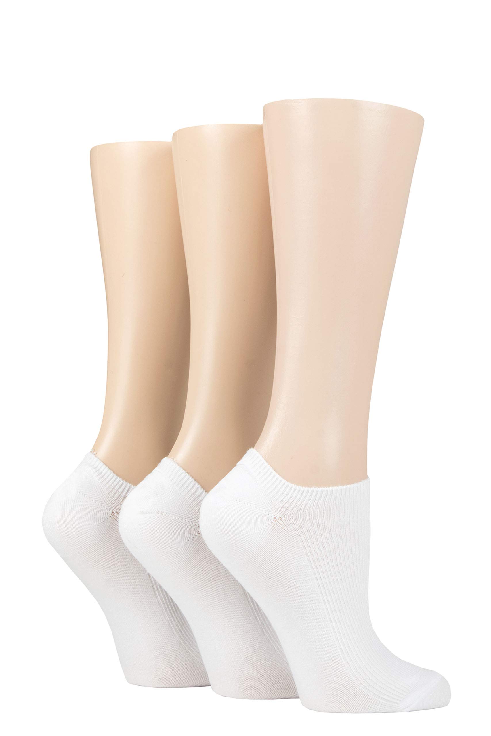 SockShop Ladies Striped, Plain and Mesh Bamboo Trainer Socks Pack of 3 White Ribbed 4-8