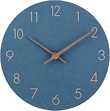 ACCSHINE Wall Clock MDF Wood Non Ticking Silent Modern 30cm Quartz Large Wall Clock Battery Operated Easy Read for Bedroom Home Kitchen Bedroom Office School (Blue)