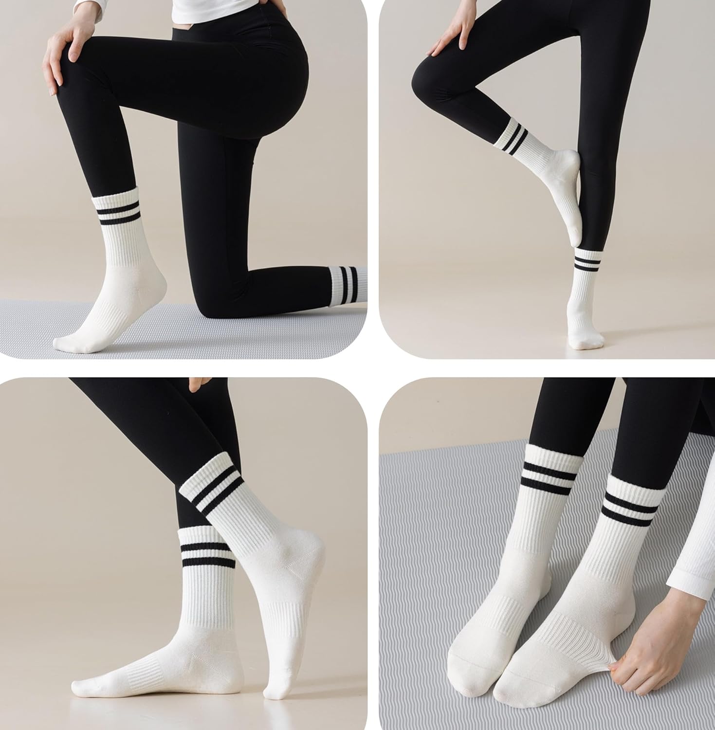 Womens Pilates Socks with Grips Non Slip Yoga Socks Barre Gym Athletic Grippy Socks for Women 4PC - Image 2