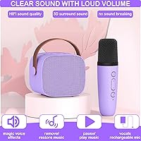 Vista 5 de Mini máquina de karaoke para niños y adultos, juguetes para niños y niñas, regalos para niñas y niños, altavoz Bluetooth con 1 micrófono inalámbrico