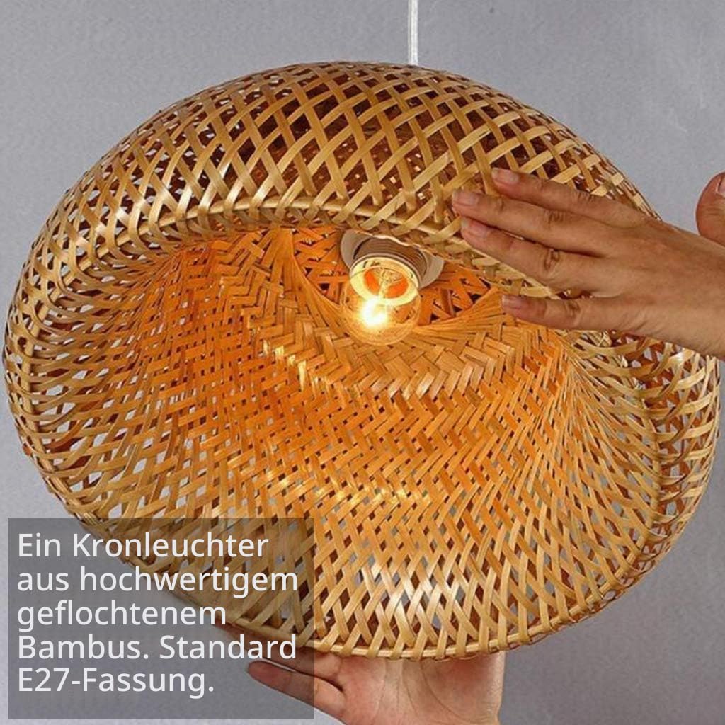 Pendelleuchte Landhausstil Hängeleuchten Vintage Rattan Gewebte E27 Kronleuchter Bambus Lampenschirm Höhenverstellbare Hängelampe Restaurant Schlafzimmer Wohnzimmer Café Deckenleuchte,38cm