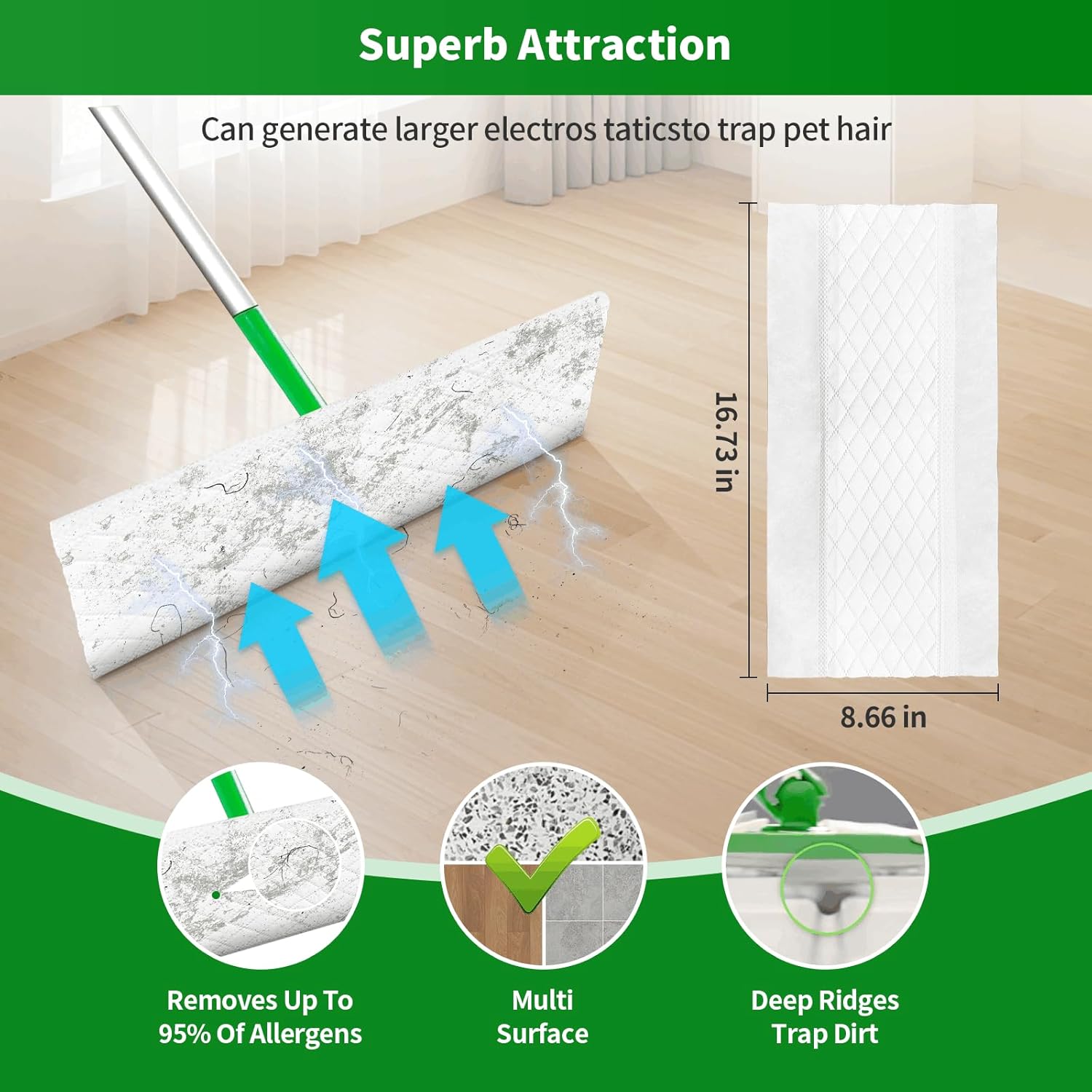 60 Count Thicken Heavy Duty XL Dry Sweeping Cloths for Swiffer Sweeper XL Mop,Disposable X-Large Pet Dry Mop Refill,Multi-Surface Dry Cloth Refills for Floor Cleaning