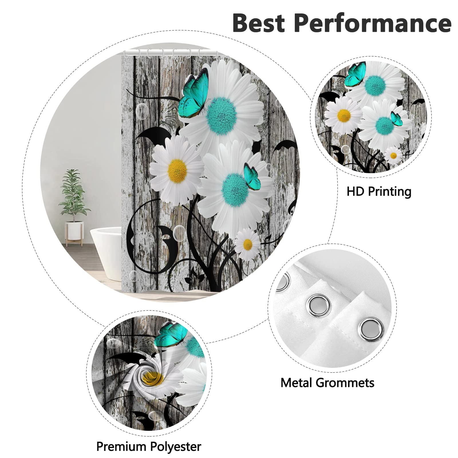 SDOTPT 122x183c Agé De Bois Sol Rideau De Douche Rustique Pâle Gris