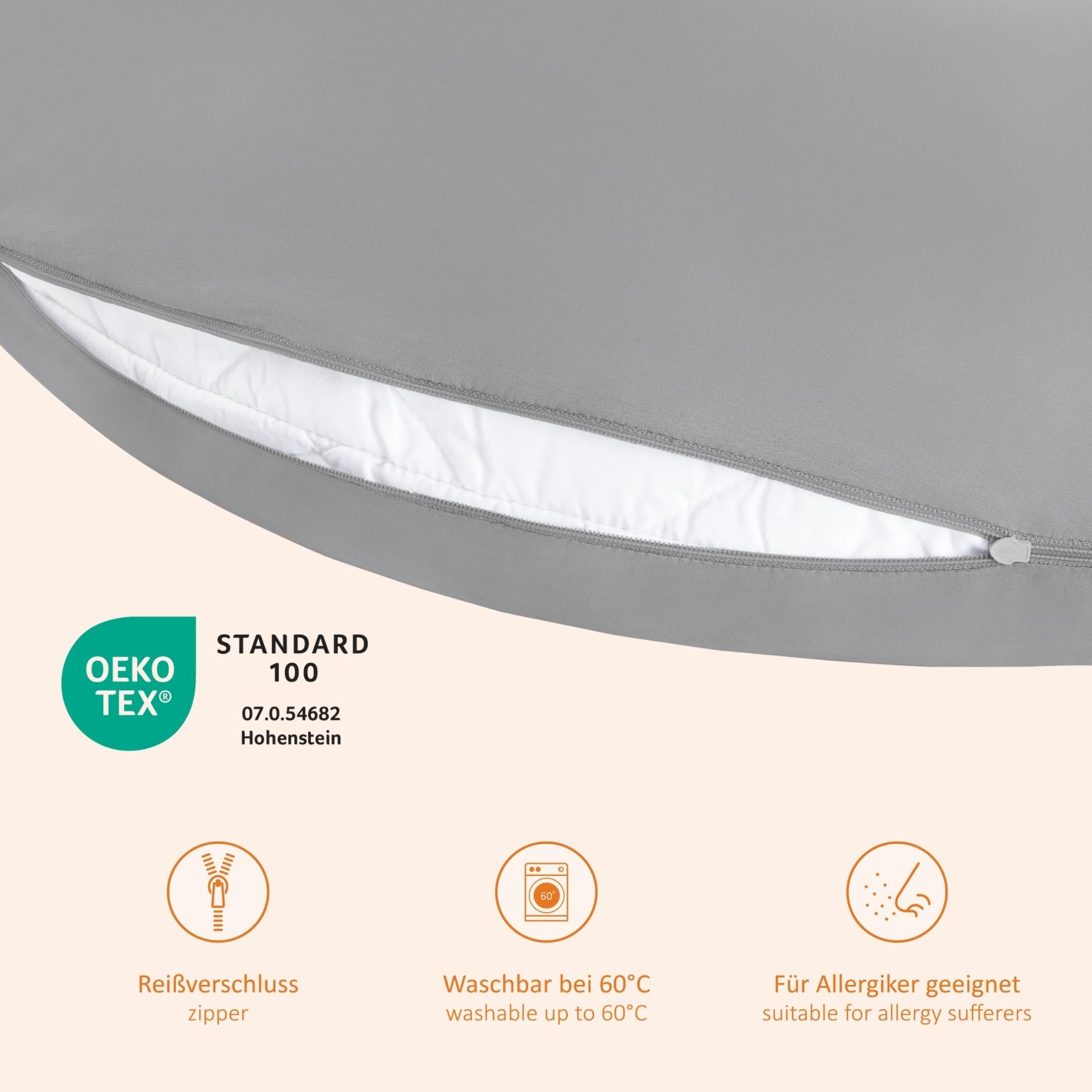 sleepling Coussin d'allaitement 40 x 190 cm - Long coussin de grossesse - Coussin de positionnement - 100 % microfibre - Lavable à 60 °C - Ökotex - Gris